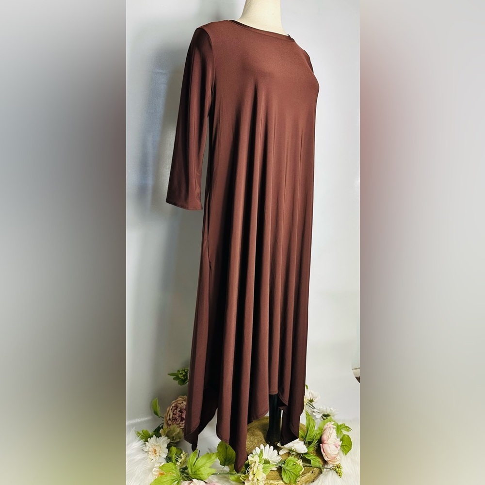 Women's Brown Flowing Long-Sleeve Dress - Picture 3 of 3